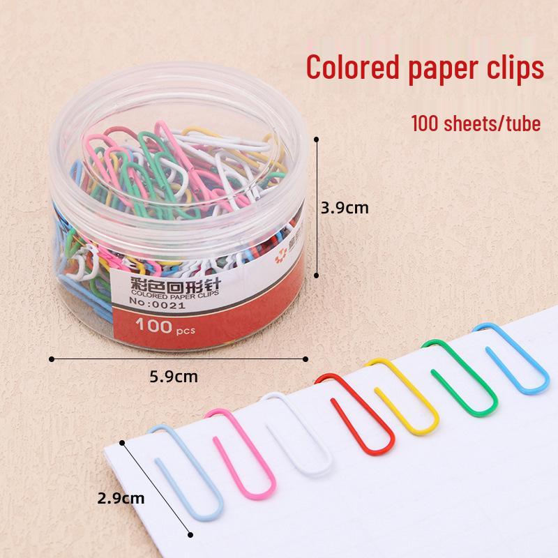 Fargerike 28 mm papirklemmer med plastbelegg, 100 stk., for kontor- og bokbruk