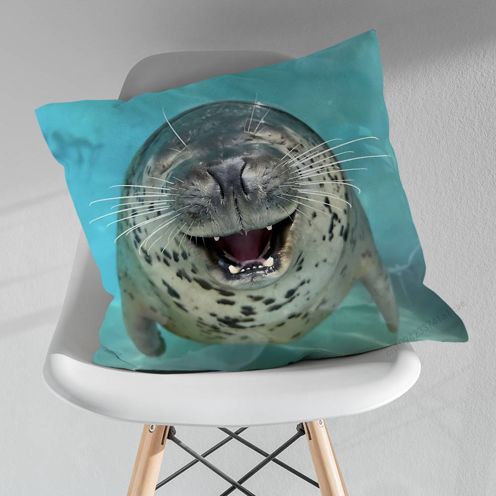 Cute Funny Animal Seal Sea Pillowcase for Sofa Room Office Decor Printing  Merchandise AllMatch Cushion Cover