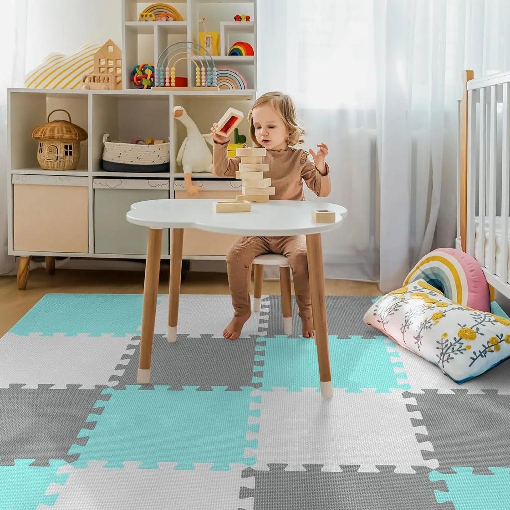 16Pcs Baby Play Mat for Floor, Foam Floor Tiles for Kids with Interlocking, Squares Foam Puzzle Carpet for Playroom