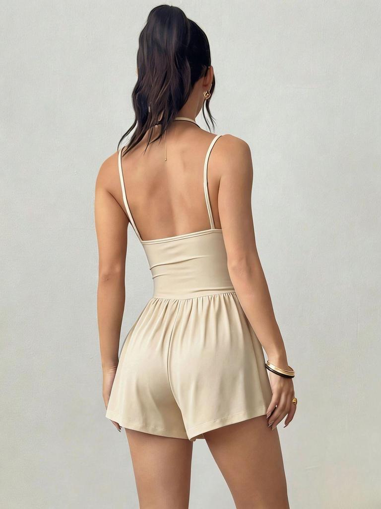 2026 Summer Women's Spaghetti Strap Casual Bandeau Jumpsuit with Wide Leg Shorts