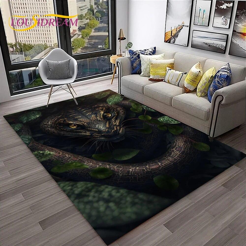 Gothic Serpent Viper 3D Python Snake Carpet Rug for Home Living Room Bedroom Sofa Doormat Decor,kids Area Rug Non-slip Floor Mat