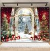 Christmas Photography Backdrop, Window, Christmas Tree, Gift, Toy, Bear, Curtains, Moon, Snow, Children, Portrait, Family Party, Photo Zone10