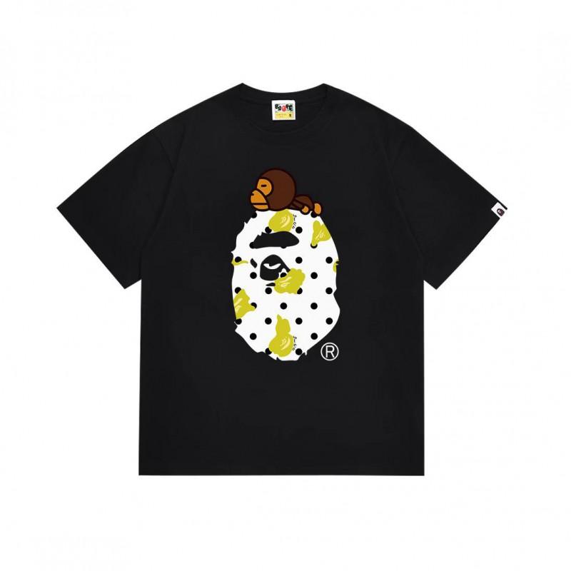 Mens Streetwear Oversized Cotton Tee With Camo Shark Ape Graphic Print Casual T-Shirt