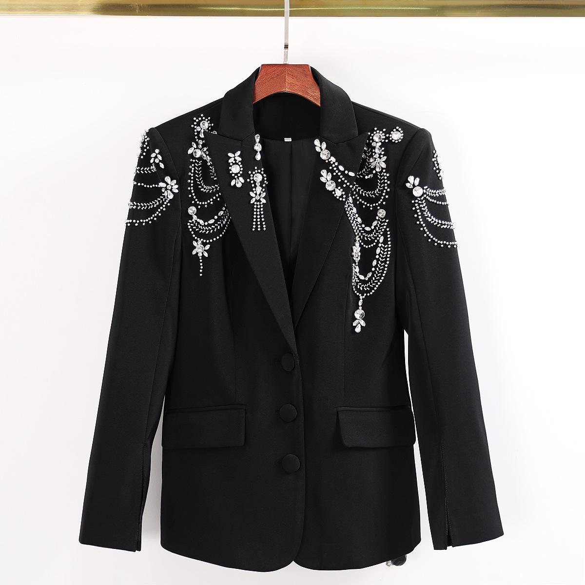 Commuter fashion blazer women s spring new heavy industry diamond slim long single-breasted small suit S