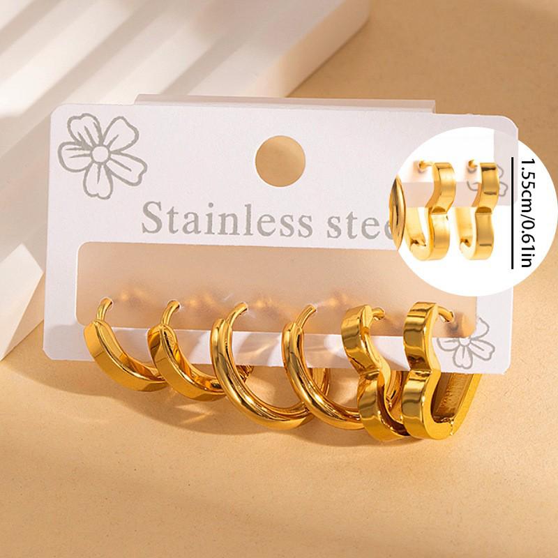 Korean Style Stainless Steel Cross-border Hoop & Stud Earring Set - Niche Elegant Titanium Steel Earrings for Commute.