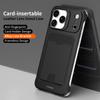 For iPhone 15 Pro Max Case Lens Frame Kickstand Metal Frameless Phone Cover with Leather Card Slots