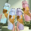 1PC Stacked Geometric Heart Print 750ml Color Plastic Sports Water Bottle Leakproof Flip Straw Lid Suitable for Sports Office Home Use