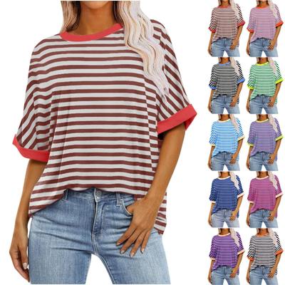Women's Loose Oversize Print  Round Neck, Shoulder Length Short Sleeved T-shirt Top