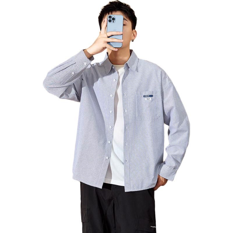 TonLion Men s 2025 Spring Vertical Stripe Long-Sleeve Shirt XL