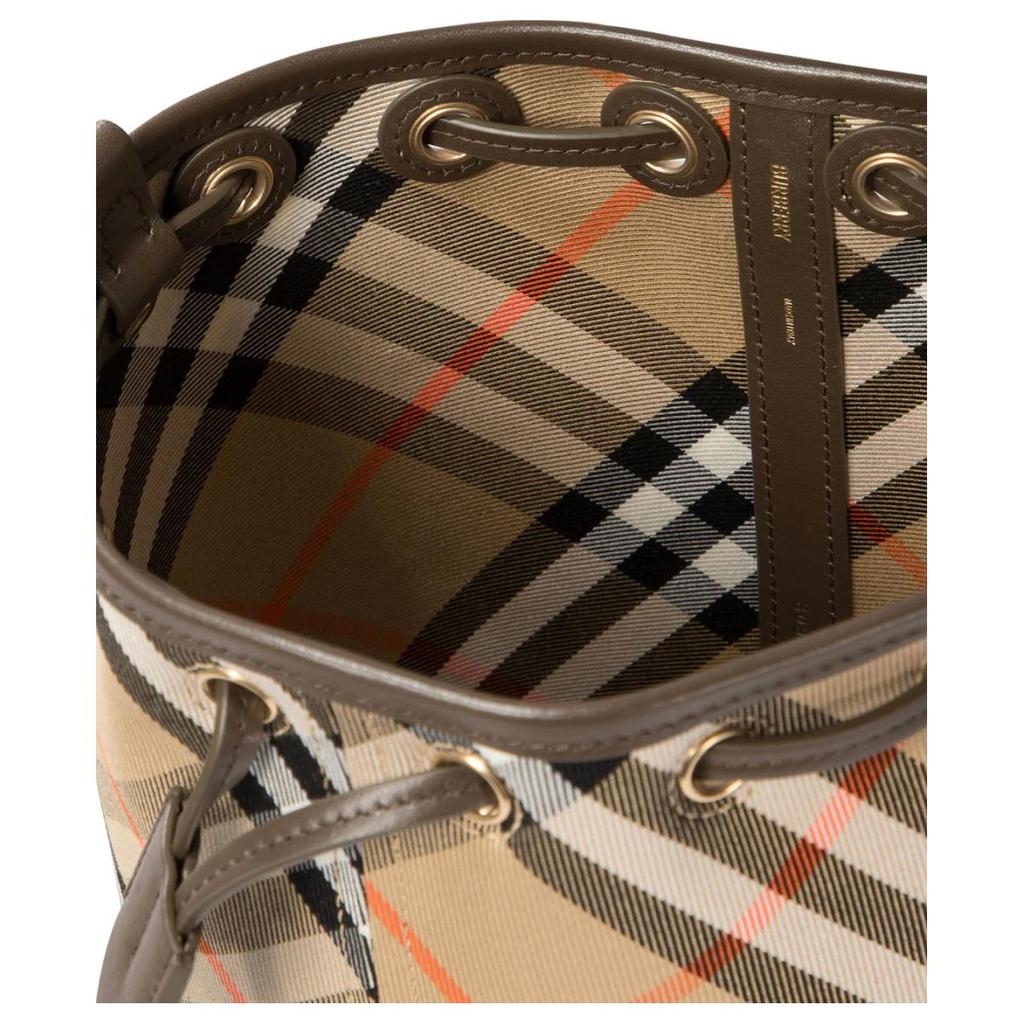 Burberry Checked Drawstring Bucket Bag Sand Women Bags Tan 8093804