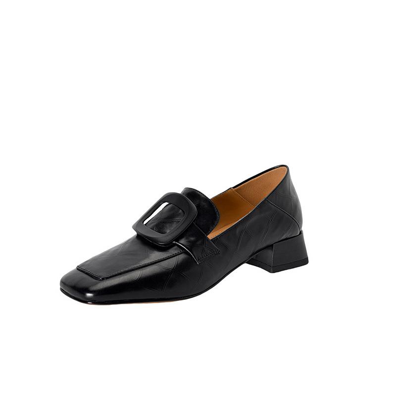 Square Head Versatile Light Mouth Single Shoes Women's Spring and Autumn New Thick Heel Leather Fashion Commuter Small Leather Shoes Women
