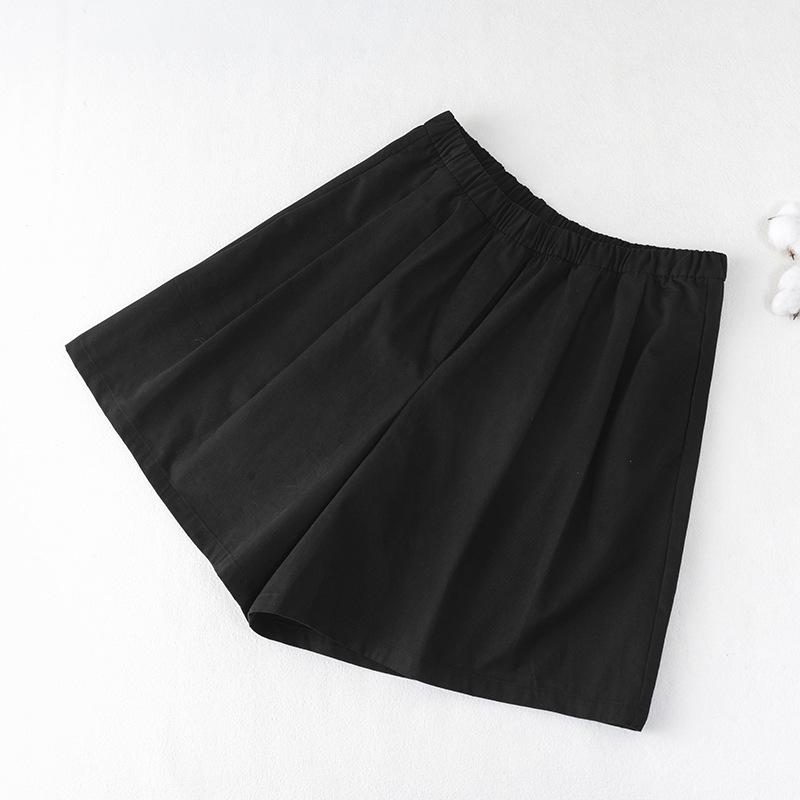 

Women s High-Waisted Vintage Khaki Cotton Shorts: Summer Casual Loose Wide-Leg Slimming Pants Small чёрный