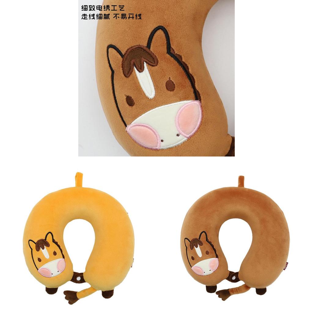 Cuscino per il collo a forma di U in memory foam con cartone animato di pony e fodera morbida elasticizzata per adulti