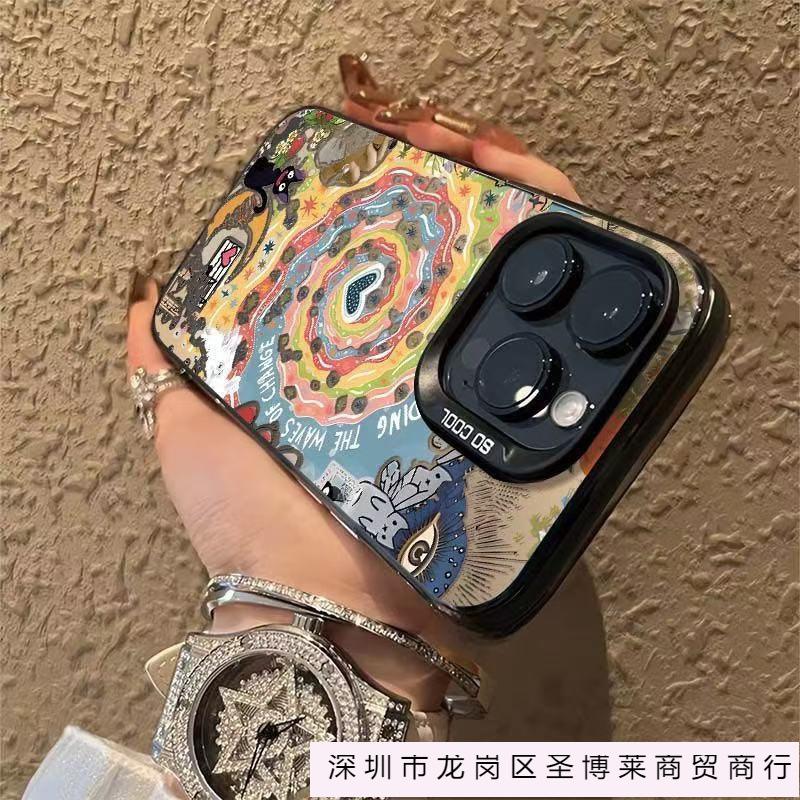 Applicable To Apple 12/13 Mobile Phone Case iPhone16 Colorful Vortex Cat 15promax Matte Silver XS
