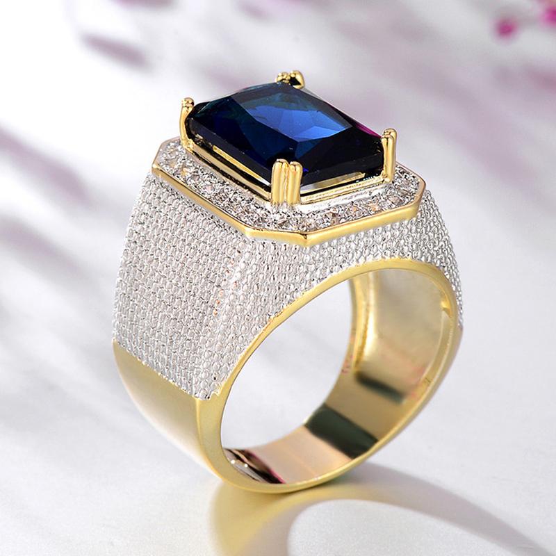 Huitan Gorgeous Blue/Black Cubic Zirconia Wide Ring for Women Wedding Engagement Luxury Accessories Party Modern Fashion Jewelry