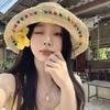 Summer colored wood beads Yafeng straw hat sunscreen 2025 new seaside sunshade brim bucket hat foldable