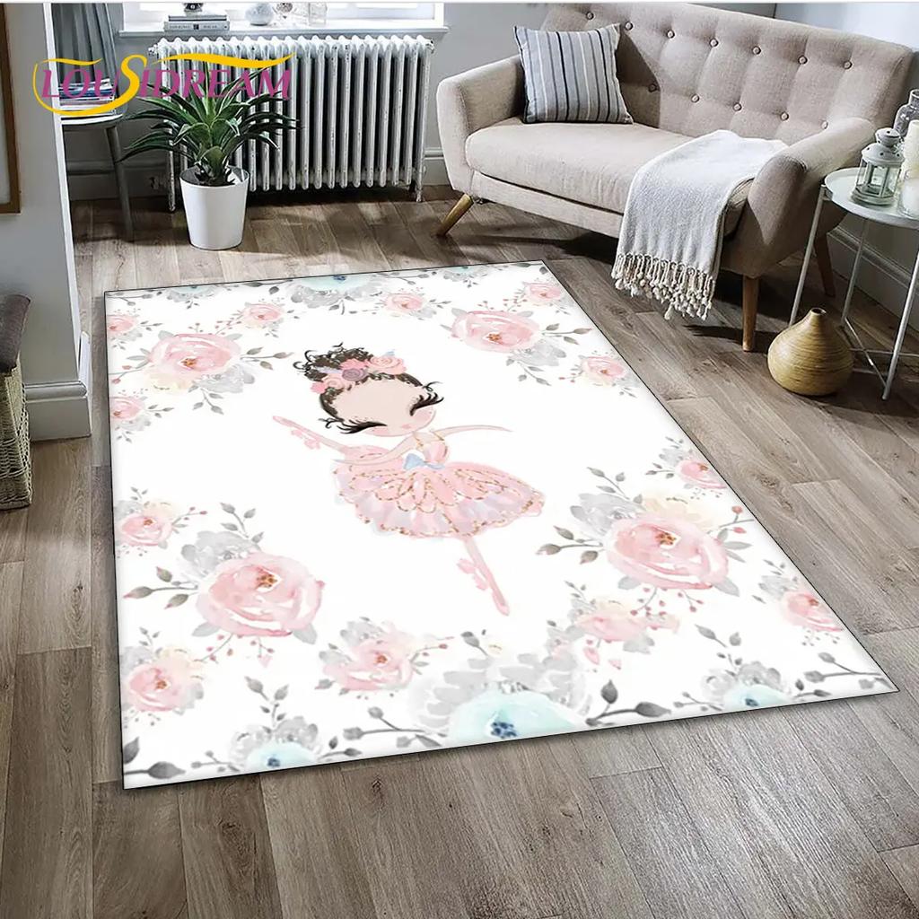 3D Cute Ballet Girl Ballerina Unicorn Cartoon Area Rug,Carpet for Home Living Room Bedroom Sofa Doormat Decor,Non-slip Floor Mat