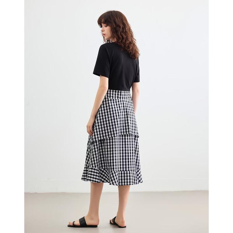 Demana Faux Two-Piece Plaid Patchwork Dress