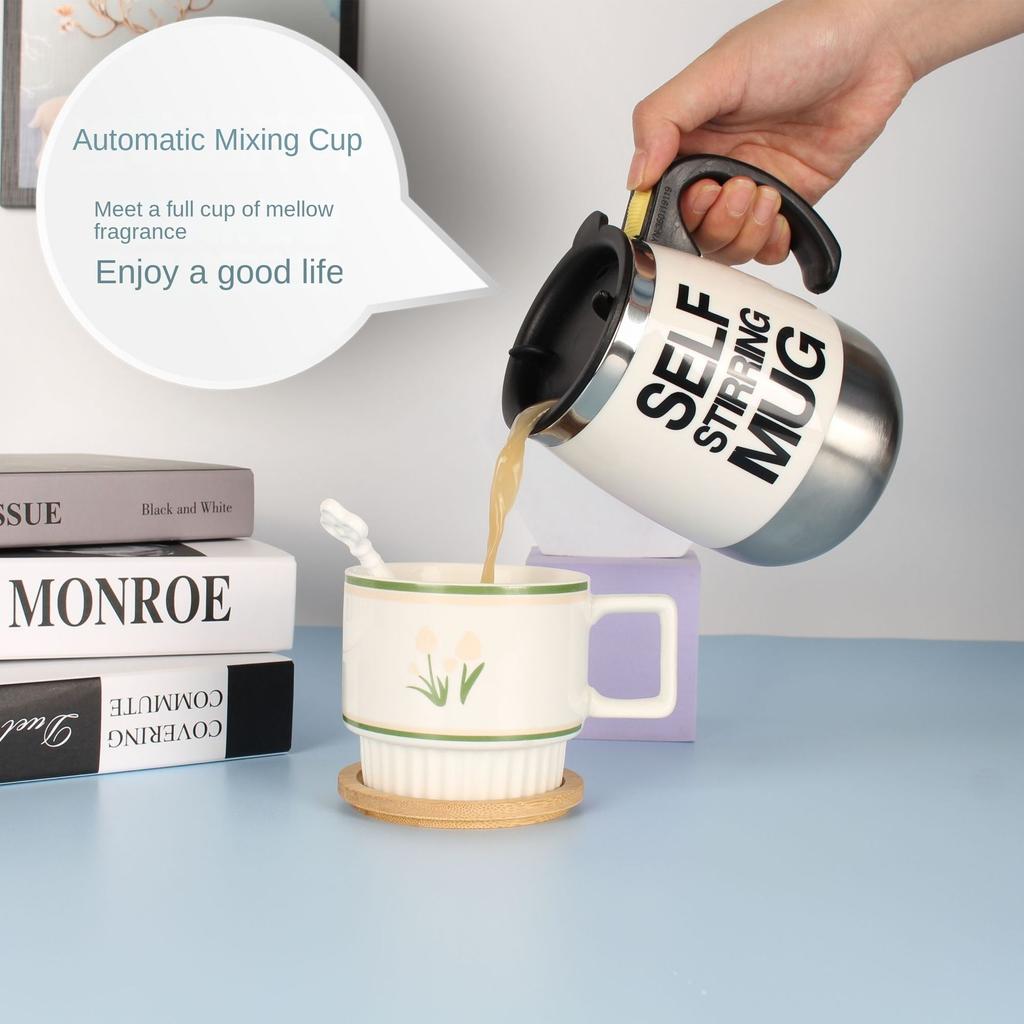 500ML Self Stirring Mug Stainless Steel Mix Coffee Tea Cup with Lid Automatic Electric Lazy Coffee Milk Mixing Auto Stirring Mug