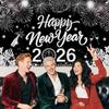 2026 New Year Banner Decorations 2026 Happy New Year Eve Party Decor, Black Silver Backdrop Party Supplies,71x43 Inches