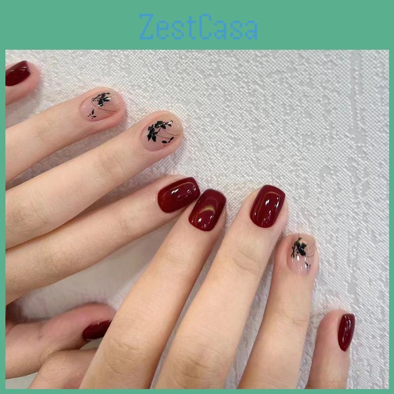 B661-1 Chinese Style Ink Short Stairs New Year Red Gradient Nail Stickers
