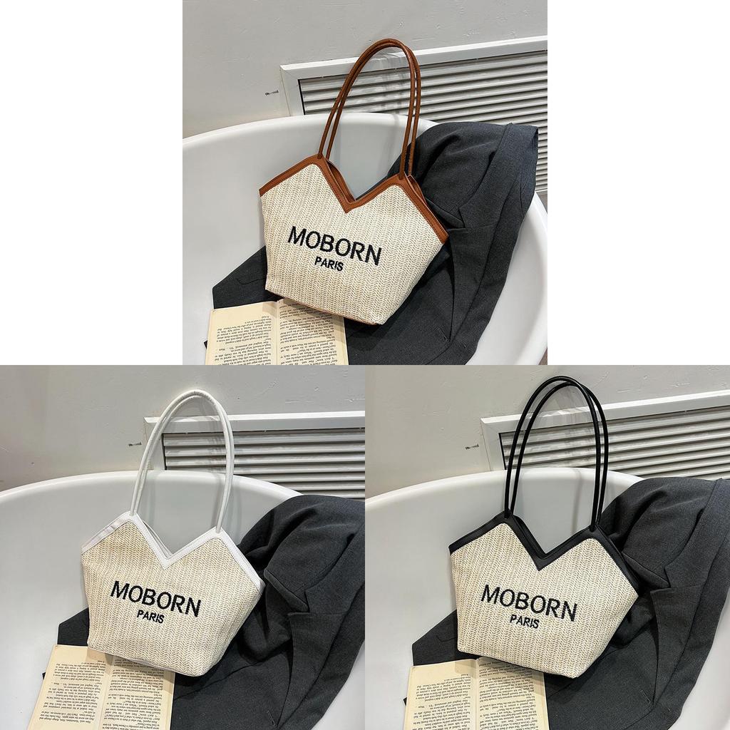 Woven Tote Bag For Women With Zipper Closure And Internal Phone Pocket For Daily Casual Use