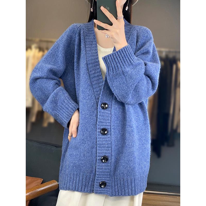 Kaschmir-Cardigan mit V-Ausschnitt im koreanischen Stil: Lässig, Pendlertauglich, Vielseitig, Einfach geknöpfter Strickmantel.