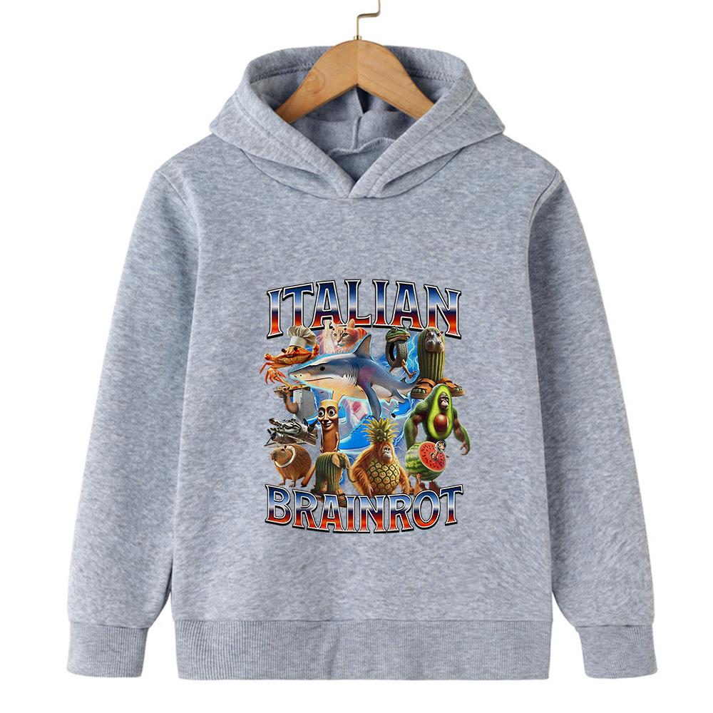 Italian Brainrot Character 2d Children's Hooded Sweatshirt Autumn and Winter Warm Boys and Girls Warm Sweatshirt Fun Ashionable