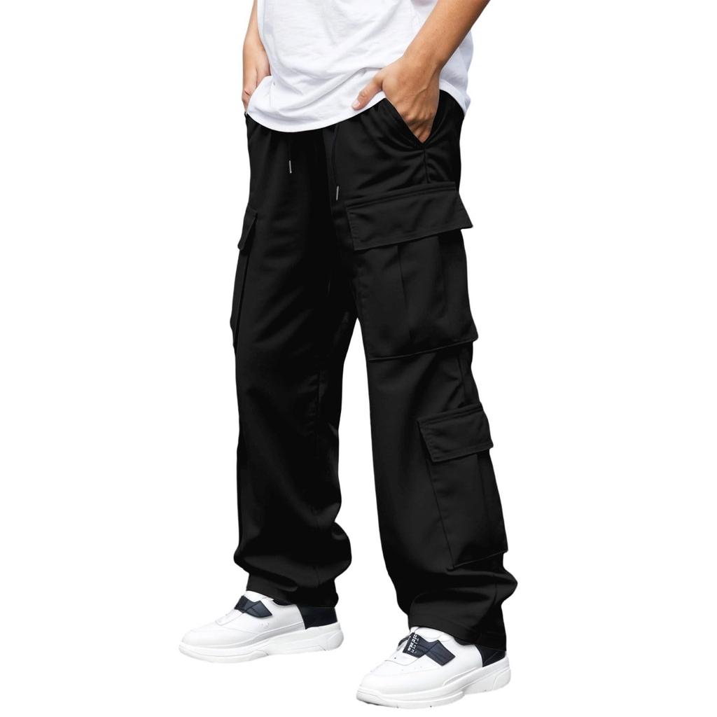 Men's Multi-Pocket Cargo Drawstring Hiking Pants, Loose Fit Casual Athletic Trousers