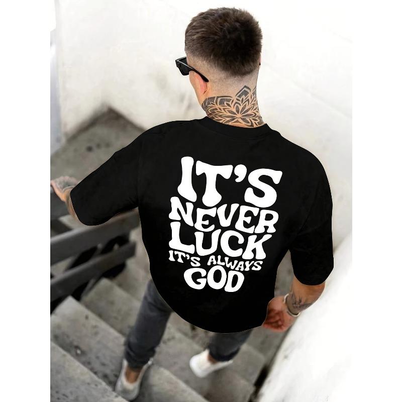 Men s Letter Print Crew Neck Casual T-Shirt, Summer Outdoor Sports T-Shirt S