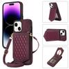 For iPhone 15 RFID Blocking Card Holder Phone Case Mirror Kickstand Imprinted PU Leather Coated TPU Cover with Shoulder Strap