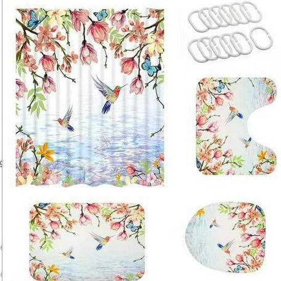 Floral & Bird Print Waterproof Mildew-Proof Shower Curtain for Bathing Areas 150x180