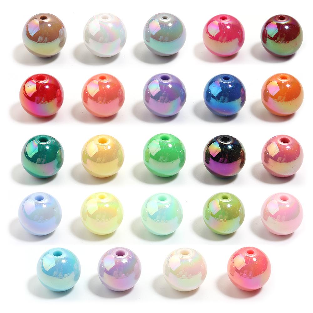 20-200pcs/lot UV Plating Acrylic Beads Round Spacer Loose Beads For Jewelry Making Bracelet Necklace DIY Keychains Accessorie
