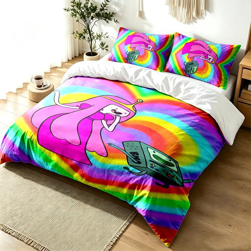 Adventure Time 3pc Duvet Cover Set Simple Modern Bedding Set Wrinkle Resistant Soft Fabric All Season Use a perfect gift