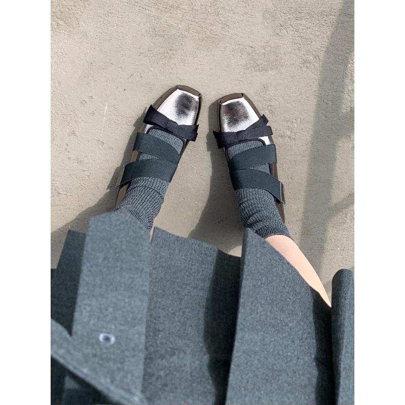 Cowhide Version~ Leather Silver Platform Mary Jane Single Shoes Women's Bow Ballet Shoes Small Leather Shoes Ladyshoes