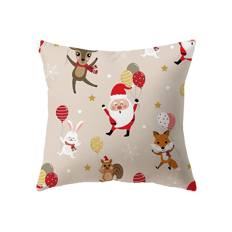 Cute Elk Christmas Theme Print Pattern Cushion Cover Home Living Room Sofa Decoration Square Polyester Pillow Pillow Cover