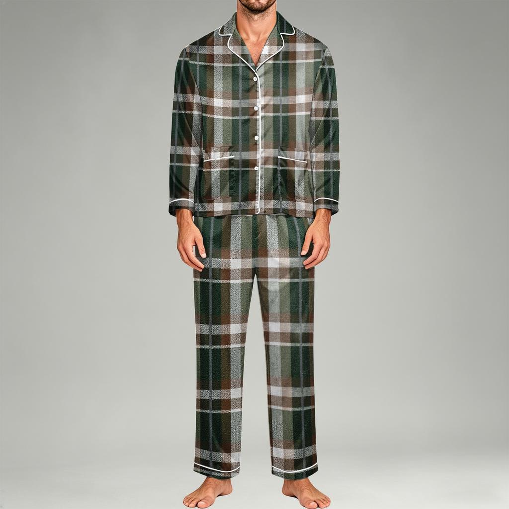 Men's Long Sleeve Button-Down Pajama Set, 2-Piece Sleepwear Loungewear with Pants for Home and Bedtime