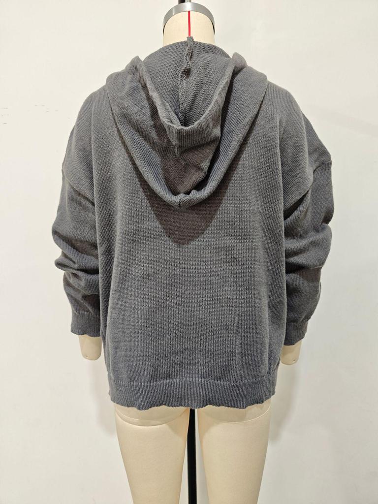 2026 European & American Women's Hooded Drawstring Long Sleeve Wool Knit Sweater