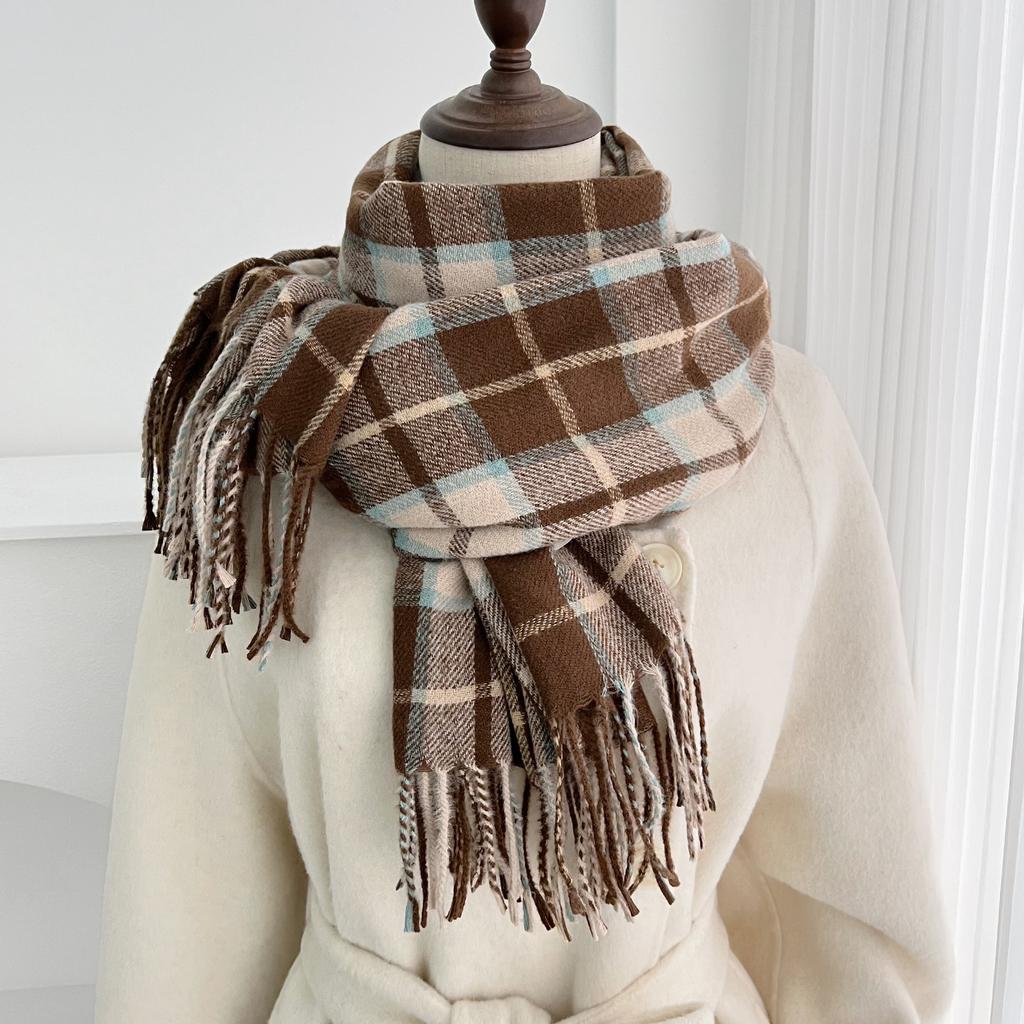 New autumn and winter plaid scarf imitation cashmere Korean version simple and versatile warm shawl student fringed scarf