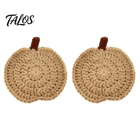 Crochet Pumpkin Cushion Handmade Coasters, Soft Polyester Coffee Mats, Decorative Fall Coasters Autumn Themed Farmhouse Dining Accessories for Kitchen