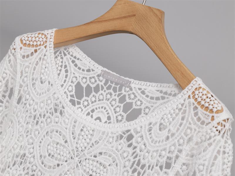Hollow Knitwear Women's Loose Summer Crochet Cover-up - Korean Style Five-Sleeve Pullover Top