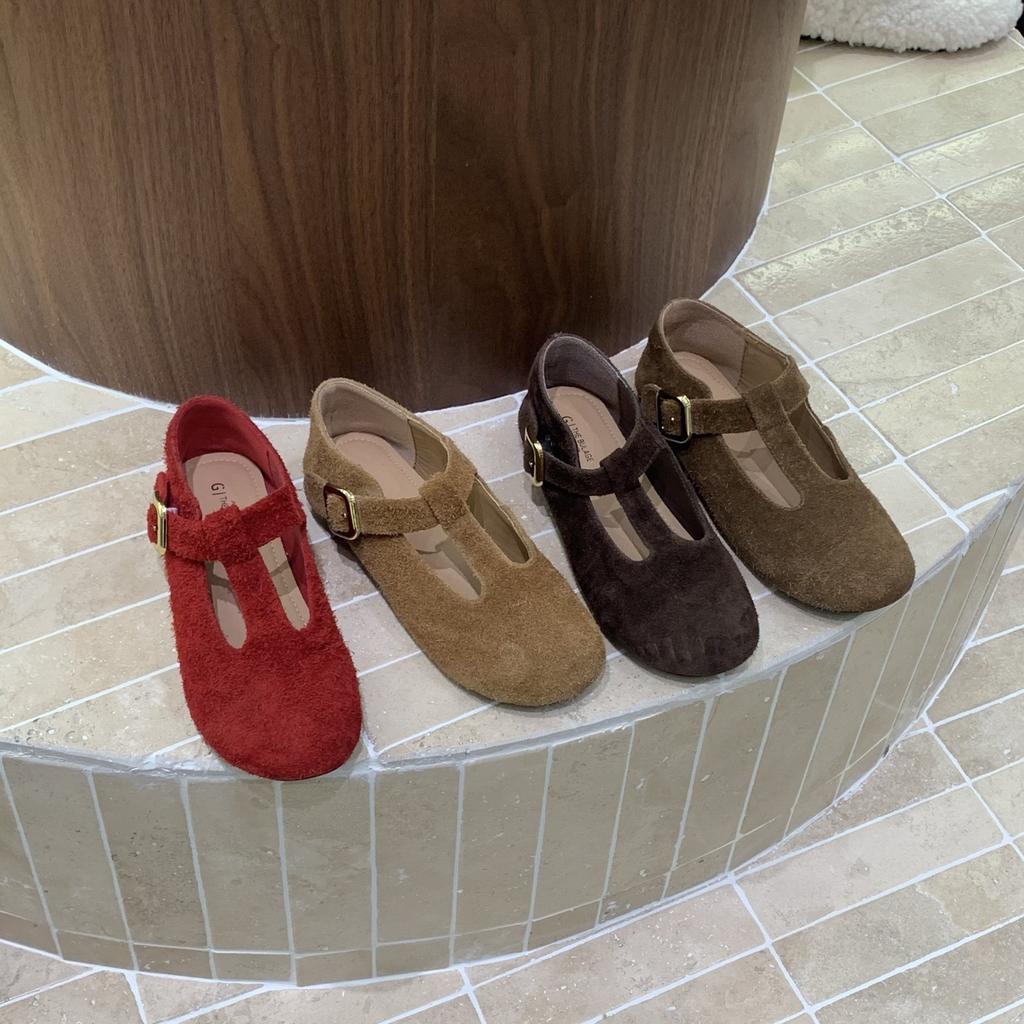 IPPEUM Women Mary Janes Shoes 2025 New Fall Brown Round Toe Ballet Flat Shoe