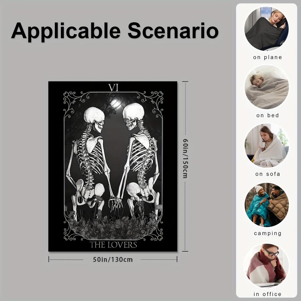 Cozy Skull Couple Flannel Throw Blanket - Soft, Warm & Allergy-Friendly for Couch, Bed, Office - Perfect for Halloween & Christmas Gifts