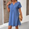 Ladies' Loose Comfortable Casual And Fashionable Summer Solid Color V-neck Tie Buckle Dress