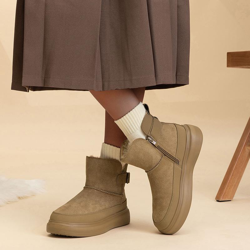 Women's Large Size Thick Sole Soft Sole Winter Warm Fur One Snow Boots Padded Lined Ankle Boots Anti-slip Hiking Sports Cotton Boots