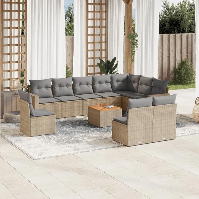 VidaXL Garden Lounge Set 11 Pcs with Beige Cushions Braided Resin 3224176
