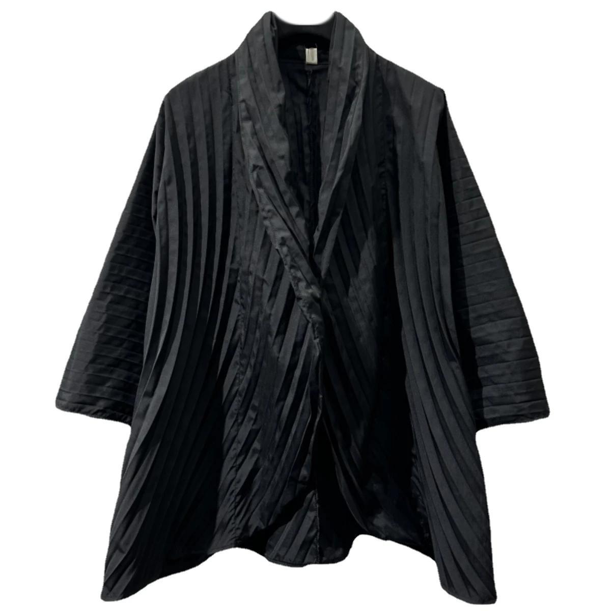 

XITAO Черная плиссированная рубашка, свободный женский топ с отложным воротником LYD1575 One Size чёрный