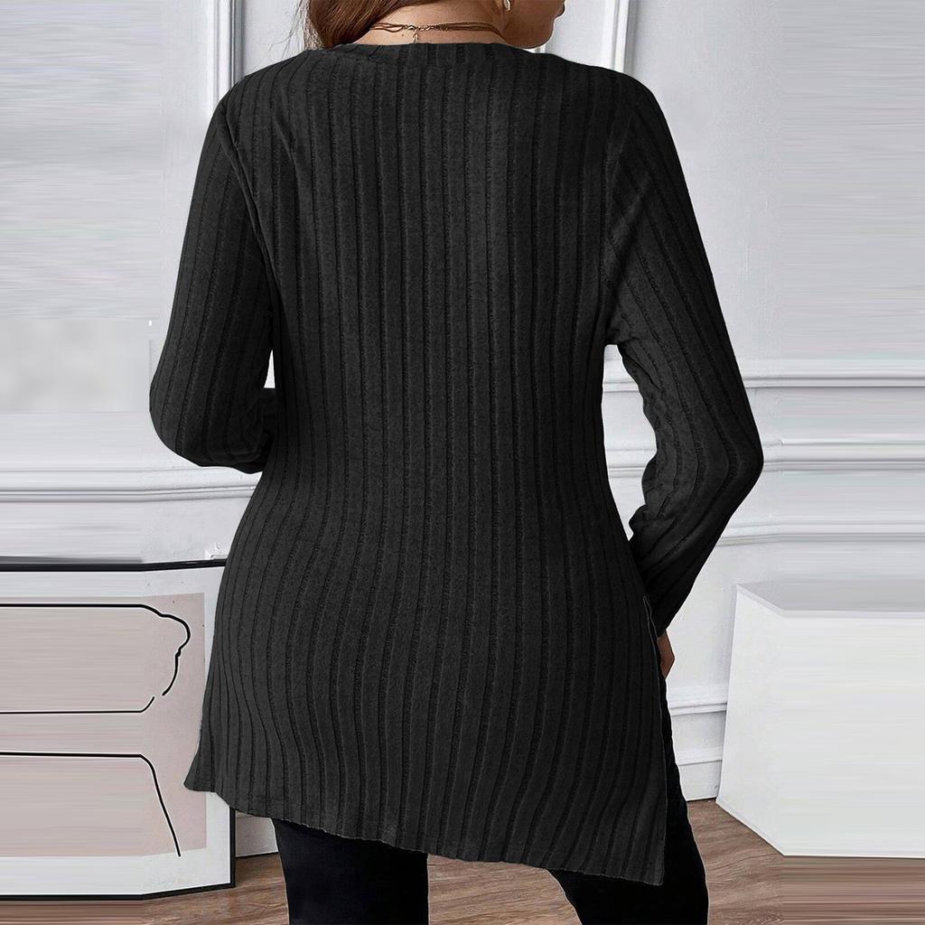 Women's Plus Size Casual And Fashionable Square Neck Long Sleeved Slit Top Slit Top