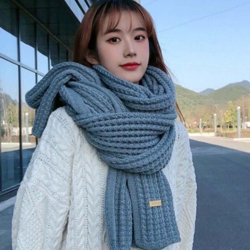 Warm Knitted Yarn Scarf Fashion Thick Yarns Long Scarf Neck Gaiter Outdoor Neck Scarf Wrap Accessory for Winter Warmth