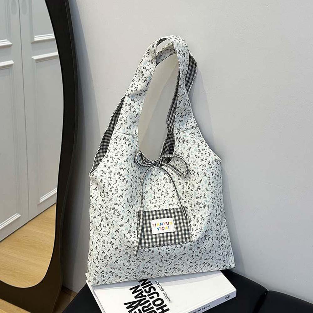 Contrast Color Double-sided Shoulder Pouch Lattice Tote Bag Casual Plaid Cloth Vest Pouch  Storage